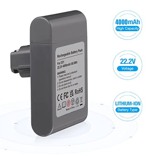 Powerextra 4.0Ah 22.2V Replacement For Dc31 Battery Compatible With Type A Dc31 Dc34 Dc35 Dc44 Animal 917083-01 Handheld Vacuum (Not Fit All Type B Model, Dc31 Dc35 Dc44 Mk2) #TOP1
