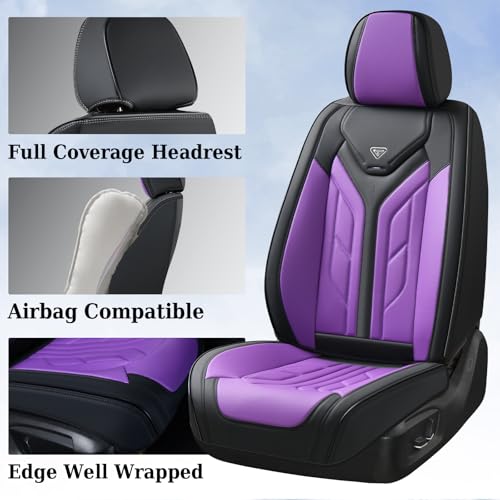 Image of Coverado Front Seat Covers, Leather Seat Covers for Cars, Car Seat Covers Front Seats, Automotive Seat Covers Car Seat Protector Car Accessories Fit for Most Sedans SUV Pick-up Truck(Black&Purple)