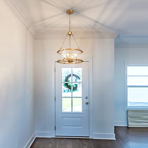 KSANA Gold Chandeliers for Dining Room, Modern Drum Chandelier Light Fixtures with High-end Seeded Glass Shade, 4-Light Hanging Drum Pendant Lighting for Kitchen, Living Room & Foyer, 16.5’’ D by KSANA - Image 3