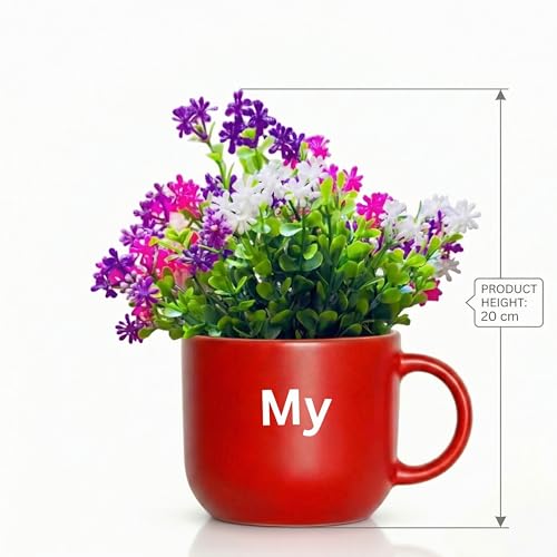 Image of Dekorly Wall Hanging Mug Planters with Artificial Flowers (20CM) - Decorative Hanging Cups, Colorful Floral Wall Decor for Living Room Bedroom Balcony Office Gift Set (3, My Little Garden)