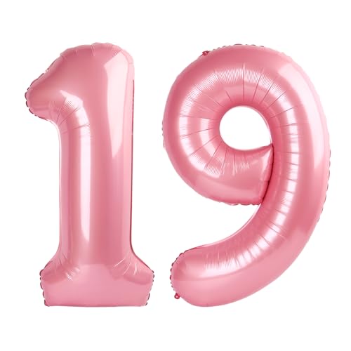 Image of Number Balloons Pearl Pink 19 Balloon 40 inch for 19 Birthday Decorations | Saturated Color, Large 40 in, With Straw & Hanging Hole, For Back-to-School Season, Wedding, Christmas, New Year, Anniversary