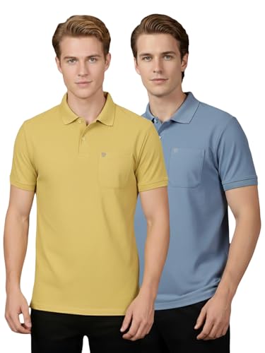 Image of Lux Cozi Men's Cotton Blend Polo T-Shirt with Chest Pocket | Collar T-Shirts for Men | Half Sleeves | Plain - Regular Fit (Pack of 2)