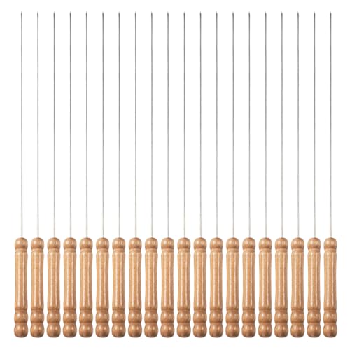 WEKADRIN 20 Spiedini in Acciaio Inox per Barbecue con Manico in Legno Spiedini in Metallo per Kebab Rotondi da 33 CM Utensili per Grigliate Picnic e Campeggio