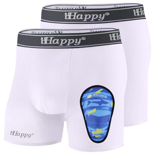 IHAPPY Youth Boys Boxer Briefs Underwear with Soft Protective Athletic Cup for Baseball, Football, Lacrosse, Hockey White