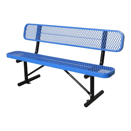Choosilay 4/6/8 Feet Park Bench for Outside Heavy Duty Metal, Garden Benches Outdoor Bench with Backrest & Portable Frame, for Shopping Malls Stores Parks Patios Decks, Blue