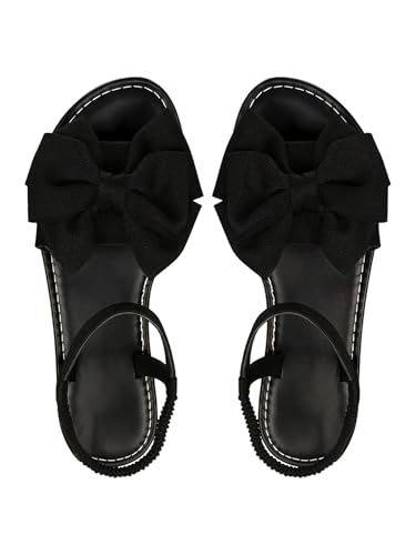 Image of GORGLITTER Women's Bow Flat Sandals 2026 Dressy Cute Ankle Strap Slides | Summer Shoes for Women 2026, Slip On Open Toe Flats, Slingback Slides, Vacation Dress Sandals