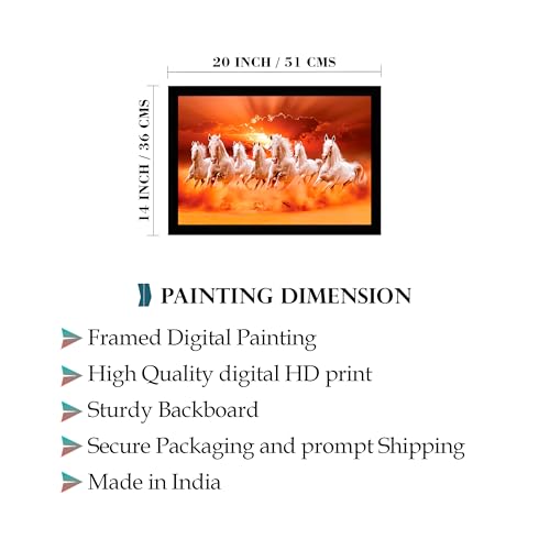 Image of Indianara Vastu Running Seven Horse Painting With Frame 20 Inches X 14 Inches (Style 9)