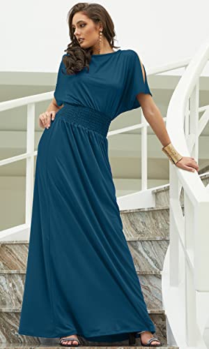 Image of KOH KOH Womens Split Sleeves Smocked Elegant Cocktail Long Maxi Dress