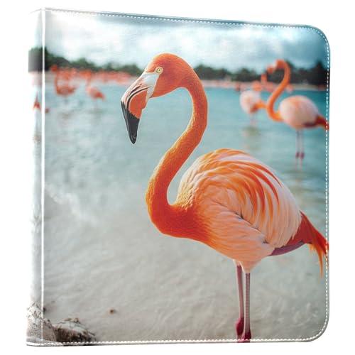 JIPONI Flamingos Beach Large Photo Album, DIY Leather Cover Scrapbook Albums for 4x6 5x7 6x8 Pictures, Self Adhesive Memory Book for Wedding, Baby, Family