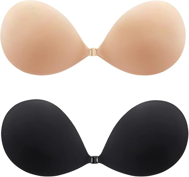 MITALOO Push up Strapless Self Adhesive Plunge Bra Invisible Backless Sticky Bras Beige