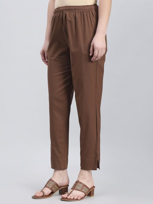 Image of GO COLORS Solid Soft Cotton Printed Pencil Pant for Women | Breathable, Side Pocket