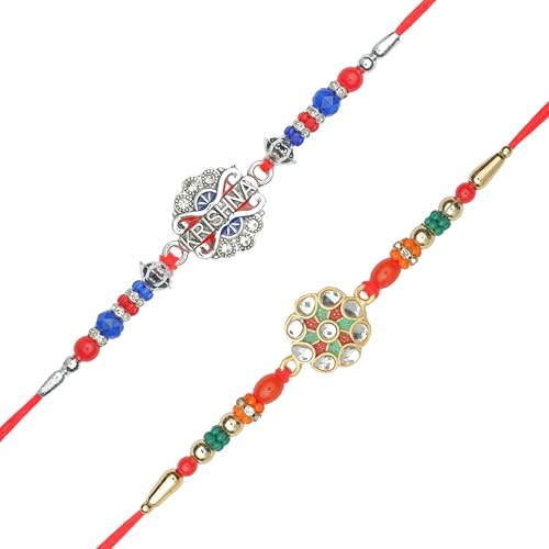 Set of 2 Rakhi for Brother Rakhi Thread Bracelet for Bhai Bhabhi Bhaiya veera Bhaidooj Tikka Diwali Decorations Set Dora Bracelets with Rakhi gift Pack for Brother Sister Indian Traditional Festival