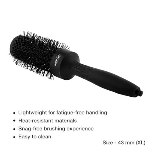 Image of Ikonic Professional Thermal Round Brush with Extra Long Barrel, Ionic Technology, Anti Frizz Styling, Curling, Volumizing & Waves for Women & Men, All Hair Types, Salon & Personal Use - TRB 43 XL