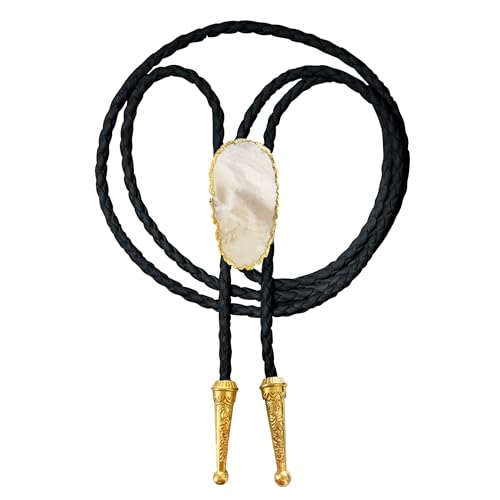 Image of Daisy Del Sol Gemstone Bolo Tie Braided Vegan Faux Leather Natural Stone Gold Handmade Necklace Adjustable Boho Western Jewelry