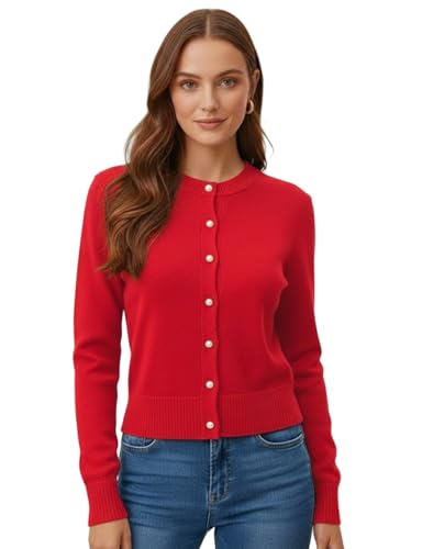 Image of Women's Casual Slim Fit Cardigan Sweaters Long Sleeve Button Down Lightweight Waist Length