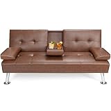 POWERSTONE Leather Futon Sofa Bed Convertible Folding Couch for Living Room Sectional Sleeper Sofa f