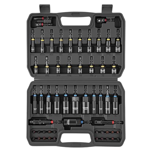 Image of VEVOR Master Magnetic Impact Nut Driver Set 55PCS, Metric & SAE Sizes, with Socket Adapters, Bit Holder, Wing Nut Driver, Pivoting Nutsetter, Quick Release Extension, Power Bits, Storage Box