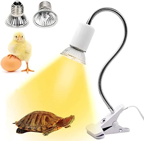 KABASI Reptile Heat Lamp, Basking Spot Lamp with Clamp, UVA + UVB Full Spectrum Sun Lamp with 360°Rotatable Clips and Dimmable Switch, 25W+50W Heating Light Lamp for Lizard Turtle Snake Amphibian