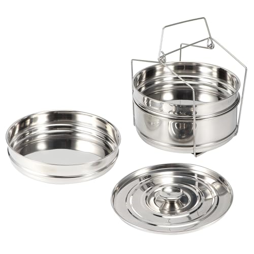 Sunydog Juego de Ollas Apilables de Acero Inoxidable de 3 Niveles con Asa, Accesorios para Olla a Presión para Cocinar una Variedad de Alimentos Simultáneamente, Ideal para Cocinar Al