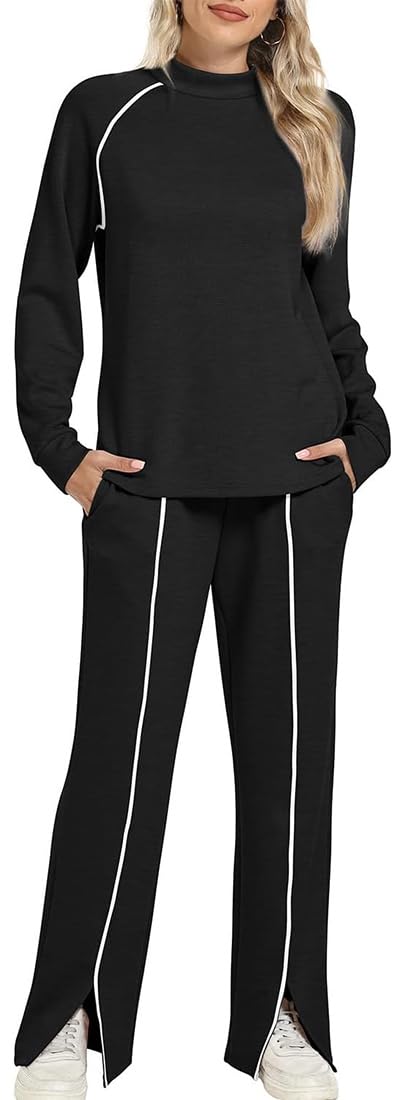 Chándal Mujer Conjunto Deportivo Mujer Conjunto Chic y Elegante Top Mangas Largas y Pantalones Fluidos Chándal Ropa Deportiva Outfit Yoga Fitness Jogging
