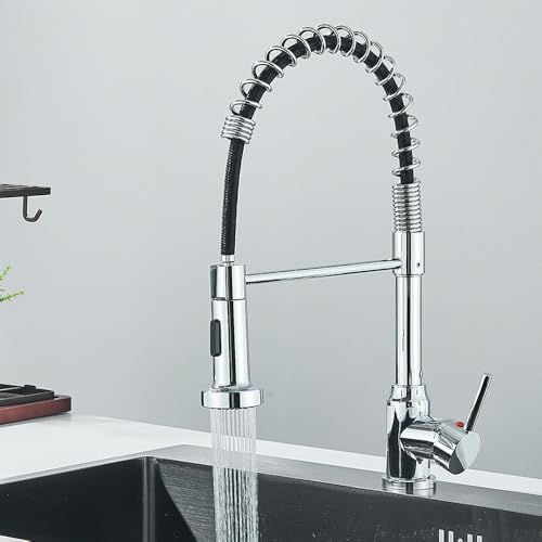 Robinet de cuisine à douchette extractible et rotatif en acier noir pour eau chaude et froide