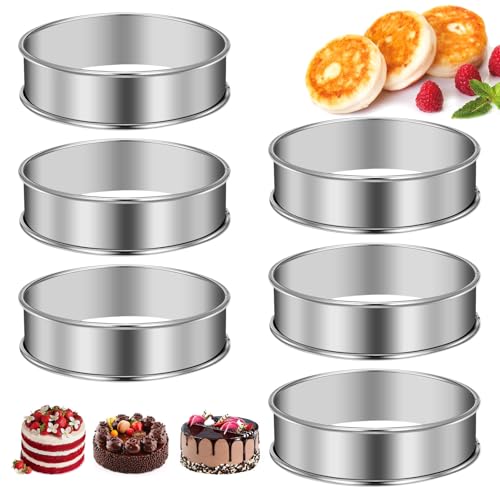 6 Pièces Cercles à Tarte Double Roulés,8.5cm Anneaux Crumpet pour Muffins,Antiadhésif Cercle Patisserie,Cercle Tartelette en Acier Inoxydable,Cercle à Tarte Rond en Bord Roulé,pour Crêpes,Tartes