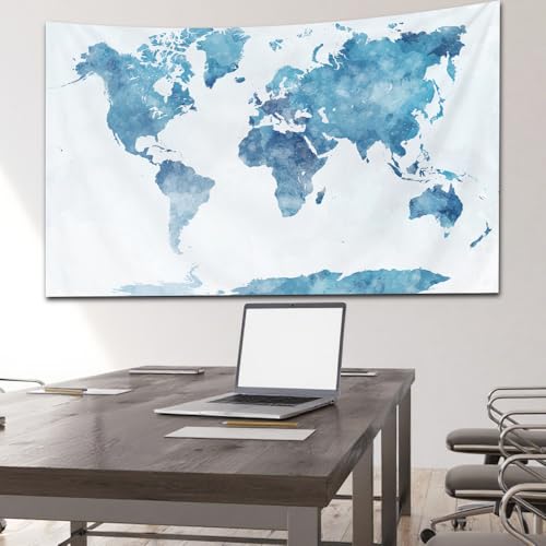 CAPSCEOLL World Map Tapestry, Blue Map Tapestry Large Wall Tapestries World Tapestries Map Outline Wall Hanging for Dorm Decor 80X60 Inches,Blue White