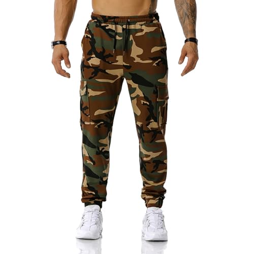 maxToonrain Pantalon de jogging cargo camouflage pour homme, coupe ample, avec quatre poches, taille élastique pour la randonnée, le combat, la gym, le...