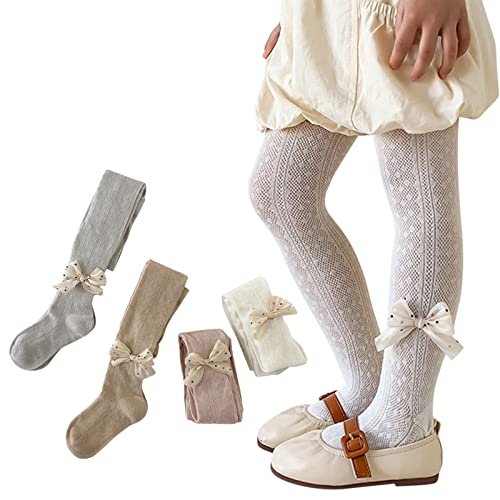 Baby Girls Cotton Footed Tights, Toddler Cable Knit Leggings with Bowknot, Solid Warm Pantyhose Stocking Pants for Kids2