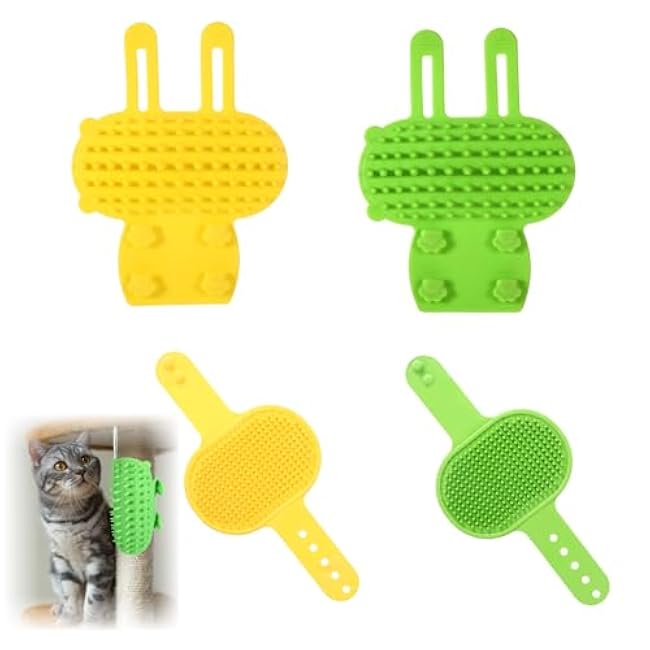 4Pcs Cat Self Groomer, Silicone Grooming Strap Pad for Cats, Adjustable Kitten Brushes for Indoor Kittens, Cat Massager Comb for Head Face Back, Cats Face Scratchers for Corner Sofa Chair Table Legs-0NE3o17M