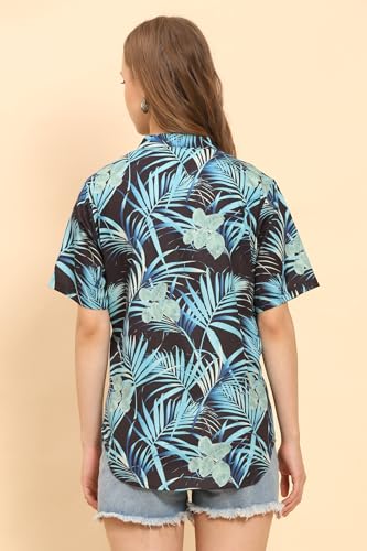 Image of Womens Casual Shirt Soft Beach Shirts Floral Tropic Print V Neck T-Shirt Short Sleeve Button Up Tops