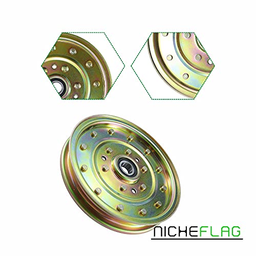 Nicheflag 2 Pack 1-633109 Idler Pulley Compatible With Husqvarna 539102610, Toro 116-4667, Exmark 126-7685 Pulley, Exmark 1-633109, 132-9424 Pulley-Idler Flat, 1 633109 Pulley #TOP2