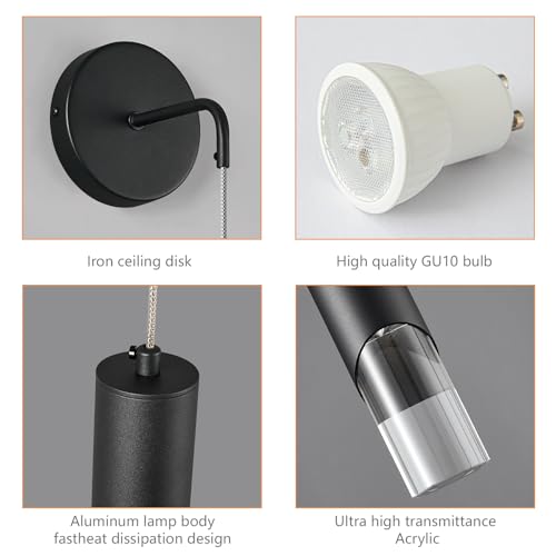 Image of Black Wall Sconces Set of Two Modern LED Wall Lights Acrylic Wall Lighting Bathroom Vanity Light Fixture Indoor Wall Fixture for Bedroom Bedside Corridor Hallway Living Room