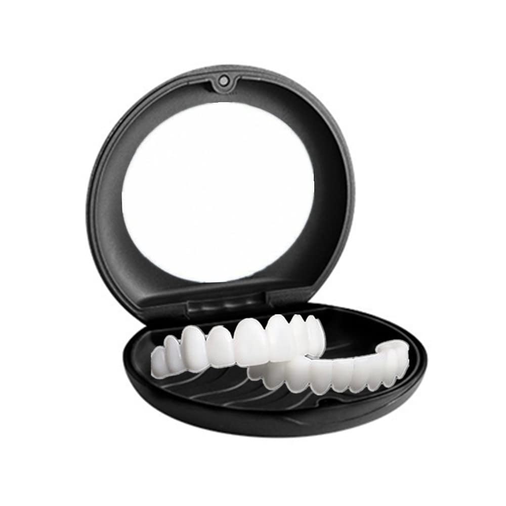 Silicone Gel soft Fake Dental Cosmetic snap on Denture Smile Teeth Socket Perfect Smile Braces and Whitening kit (Black Box with 1Set Big Size Veneers)