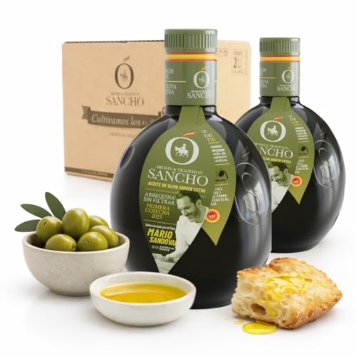 Aceite de oliva virgen extra arbequina 2 x 500 ml botella de vidrio | Primera Cosecha Mario Sandoval | Medalla Plata EVOOLEUM 2025 | aove gourmet extraído en frío | aceite premium español.