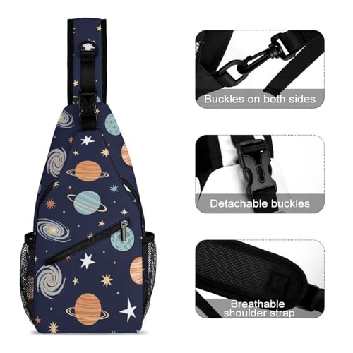 Fashion Dress Decor Sling Backpack Shoulder Bag, Day Pack, Chest Shoulder Bag For Travel Shopping Space Sun Moon Star Planet3