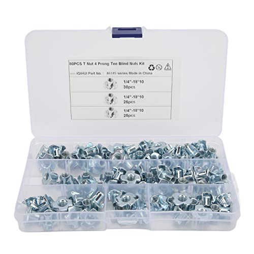 80 Pz1/4 pollici-18 * 10 Argento 4 griffe T-Dadi Zincato Assortimento in acciaio al carbonio Kit chiodo a quattro angoli per RV Attrezzatura meccanica Comunicazione elettronica