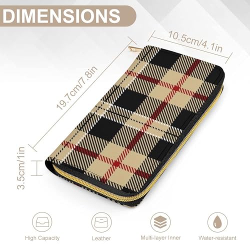Travel Purse Fashion Design, Huge Storage Capacity Wallet, Cute Decor Wallet, Long PU Zipper Wallet Compatible with Tartan Plaid Pattern2