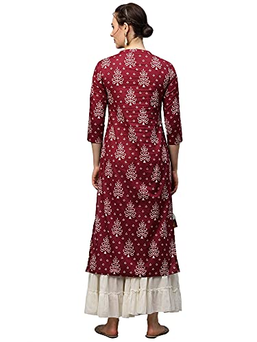 Image of INDO ERA Women's Cotton Straight Fit Printed Calf Length Straight Kurta(RRRRR2129)