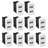 CILIX Set 10 Pezzi Doppia Presa USB Parete Modulo 2 Porte 5V 2.1A Compatibile Serie Matix Frutto Scatola 503 Bianco Incasso Caricatore Smartphone