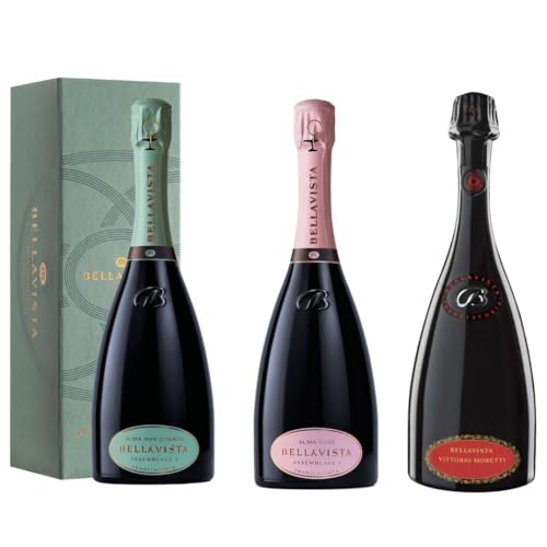 Vino Bellavista | Franciacorta DOCG | Set Regalo 3 Botellas | Alma Assemblage Non Dosato | Alma Assemblage Rosé | Riserva Vittorio Moretti Extra Brut 2016
