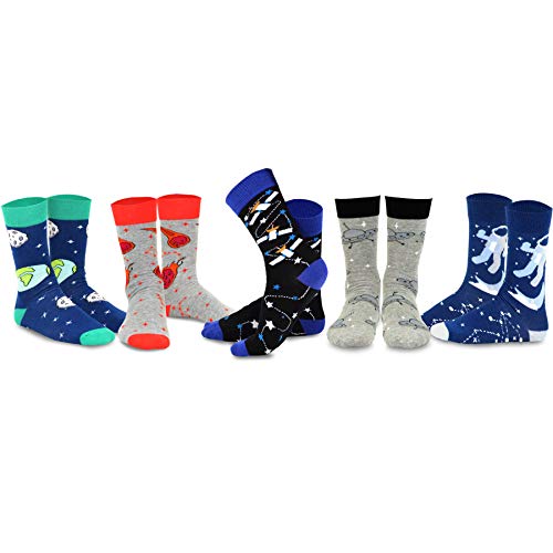 TeeHee Men's Fun and Fashion Crew Socks 5-Pair (Galaxy Astronaut)