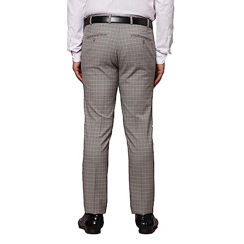 Image of Park Avenue Men's Poly Rayon Blend Checks Pattern Neo Fit Flat Front Formal Trouser