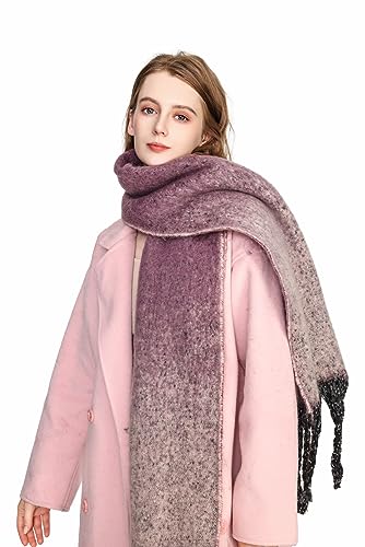 Yatemiole Women's Cashmere Gradient Color Warm Scarf Winter Soft Shawl Women (Pink)3