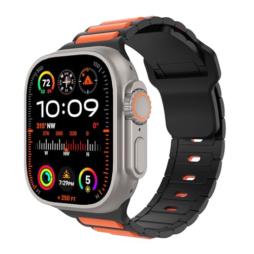 MoKo Correas Compatible Apple Watch Ultra 2 Correa 49mm 46mm 45mm 44mm 42mm Hombre Mujer,Silicona Pulsera Suave Deportiva Correa para iWatch SE Series 10 9 8 7 6 5 4 3 2 1 Ultra 2 1,Naranja/Negro