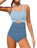 TyeSmo Teen Swimsuits for Girls 12-14 Teen Bathing Suits for Girls 12-14 One Piece Cutout Ruched Girl Bathing Suits Size 12 14 Color Block Adjustable Straps Padded Swimwear