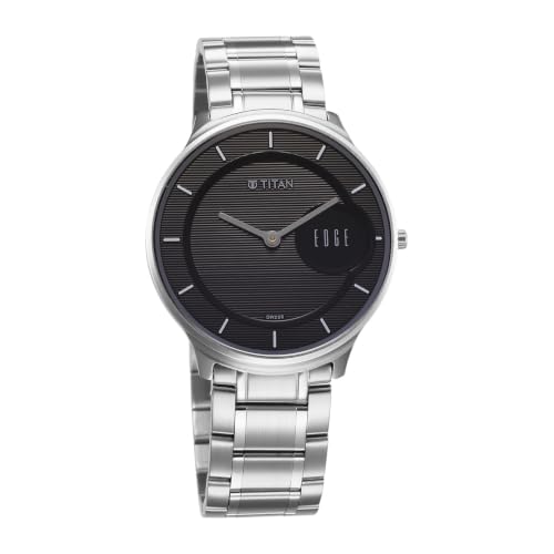 Image of Edge Plain 2 Hands Slim Grey Round Dial Steel Colour Stainless Steel Strap Mens Watch - NU10044SM01