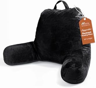 Sasttie Reading Pillow, Velvet Back Pillow for Bed Sitting Up, Adult Back-Rest Support Cushion with Arms for Sit Up on Couch, Sofa, and Floor, Dorm Essentials, Reading Accessories, Black