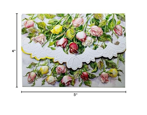Image of Poster Foundry Set of 3 - Long Stem Roses Boxed Note Cards by Carol Wilson. 10 embossed 4x5 Die-Cut Notecards and Matching Envelopes in Decorative Gift Box with Magnetic Flap. NCP2053
