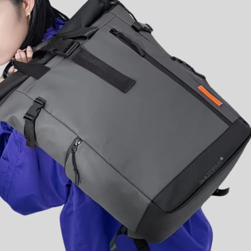 Image of SMILEDRIVE Waterproof Roll-Top Laptop Backpack, 20-25L Expandable, Anti-Theft, Padded 15.6 inch Laptop Compartment, Travel College Office Bag
